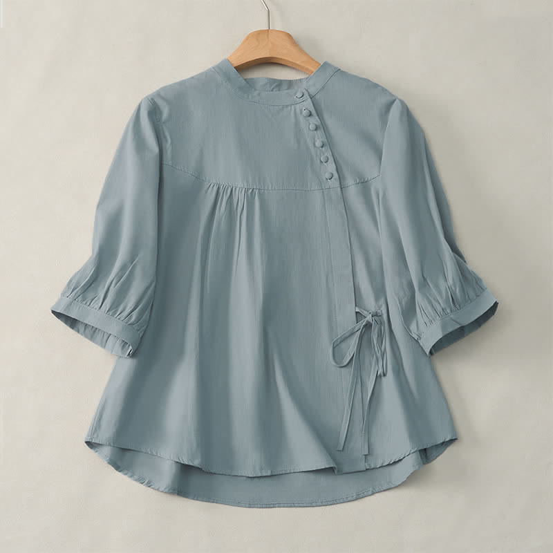 Damenbluse mit Dreiviertelärmeln und Schnürknöpfen im Buddha Stones -Design - Hellblau - US14, UK/AU18, EU46 (2XL) - image 0