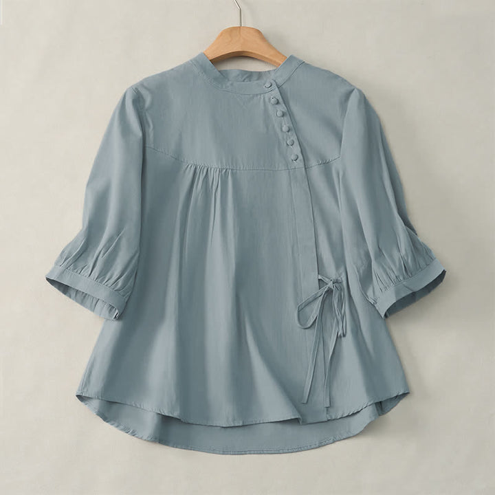Damenbluse mit Dreiviertelärmeln und Schnürknöpfen im Buddha Stones -Design - Hellblau - US14, UK/AU18, EU46 (2XL) - image 0
