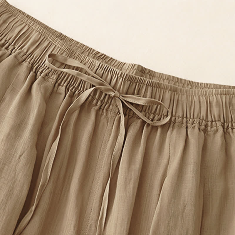 Buddha Stones Lässige, lockere, doppellagige, kurze Hose in 7-8 Länge für Damen mit Taschen - image 1
