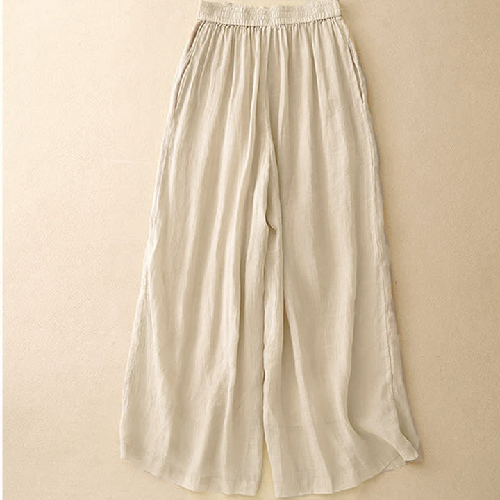 Buddha Stones Geometrische Stickerei Elastische Taille Damenhose aus Baumwolle und Leinen mit weitem Bein und Taschen - image 12
