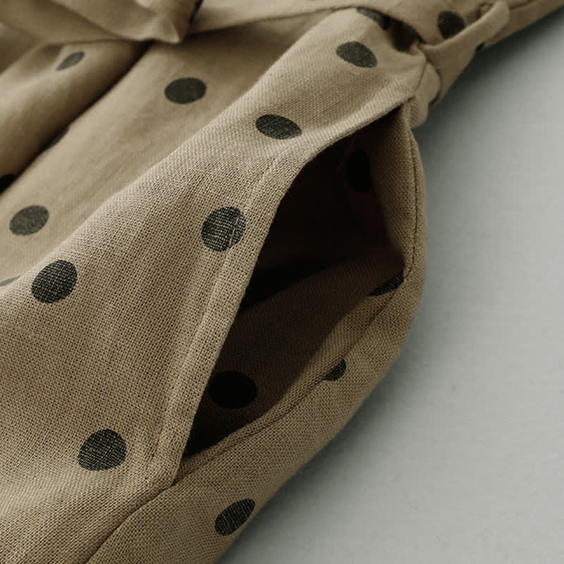 Buddha Stones Sommer-Midikleid mit Punkten, V-Ausschnitt, Schnürung, Baumwolle und Leinen für Damen mit Taschen - image 4