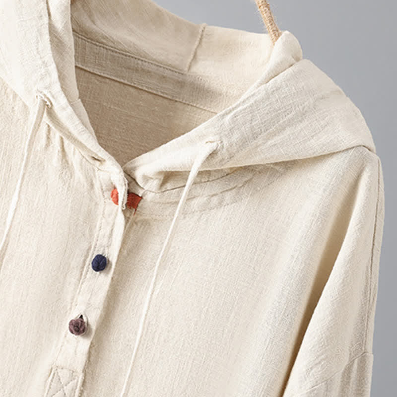 Buddha Stones Damen-Kapuzenpullover mit schlichtem Knopfdesign, Baumwolle, langärmelig, mit Taschen - image 2