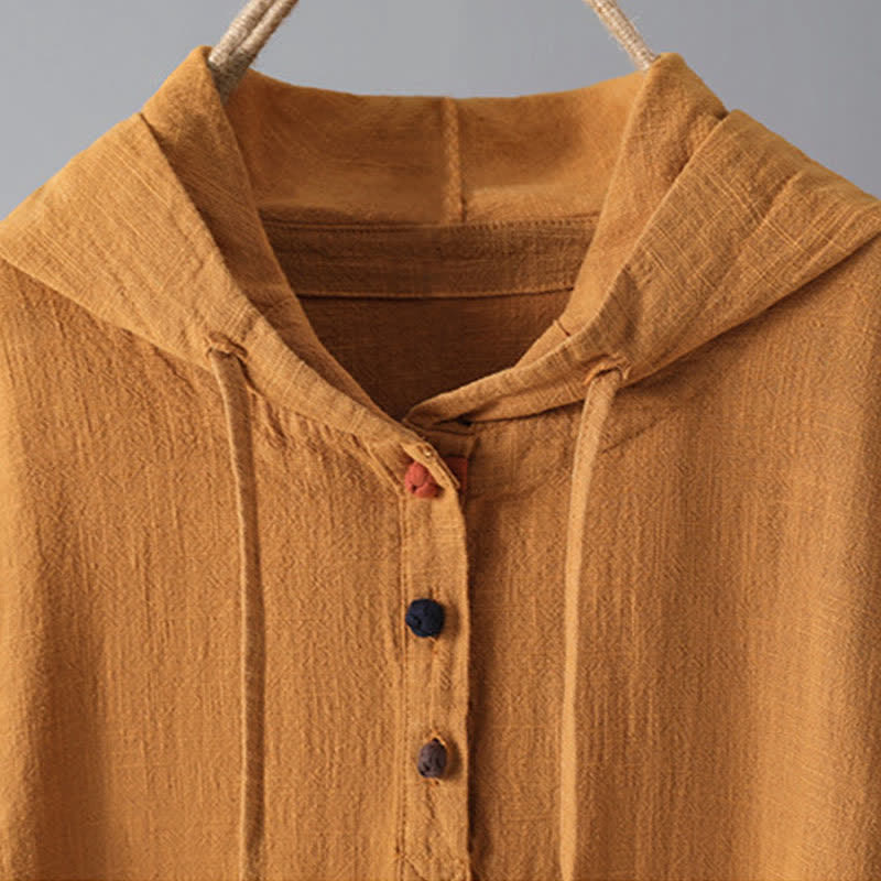 Buddha Stones Damen-Kapuzenpullover mit schlichtem Knopfdesign, Baumwolle, langärmelig, mit Taschen - image 9