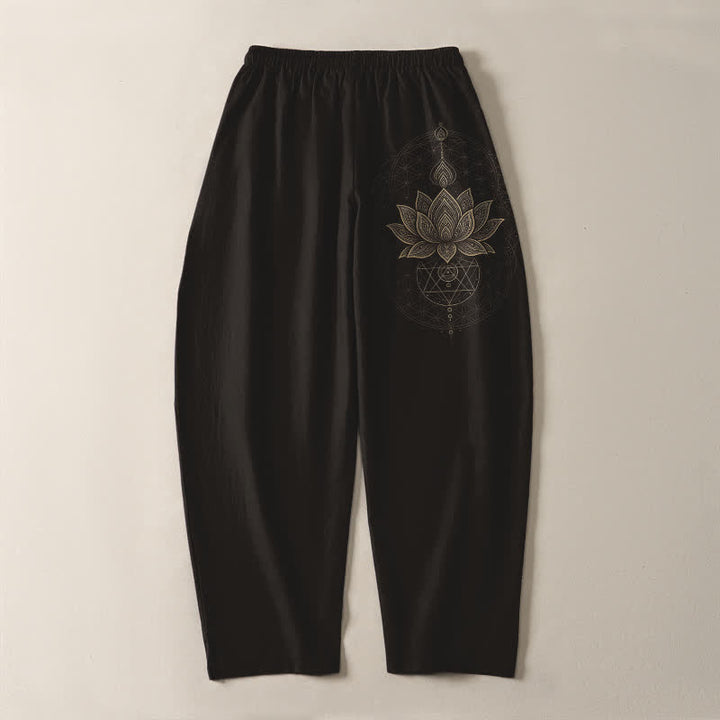 Buddha Stones Herrenhose aus reiner Baumwolle mit Lotus-Mandala-Muster, Kordelzug und Taschen - image 3