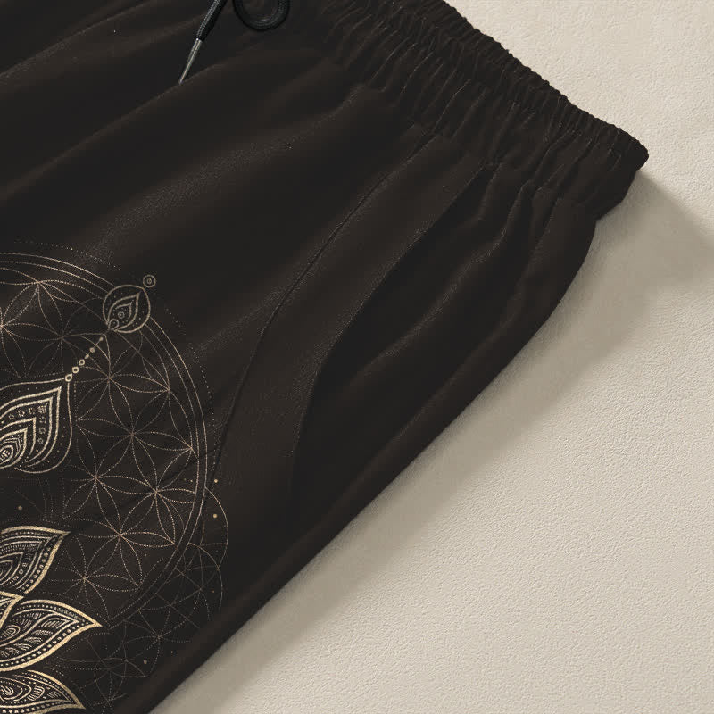Buddha Stones Herrenhose aus reiner Baumwolle mit Lotus-Mandala-Muster, Kordelzug und Taschen - image 4