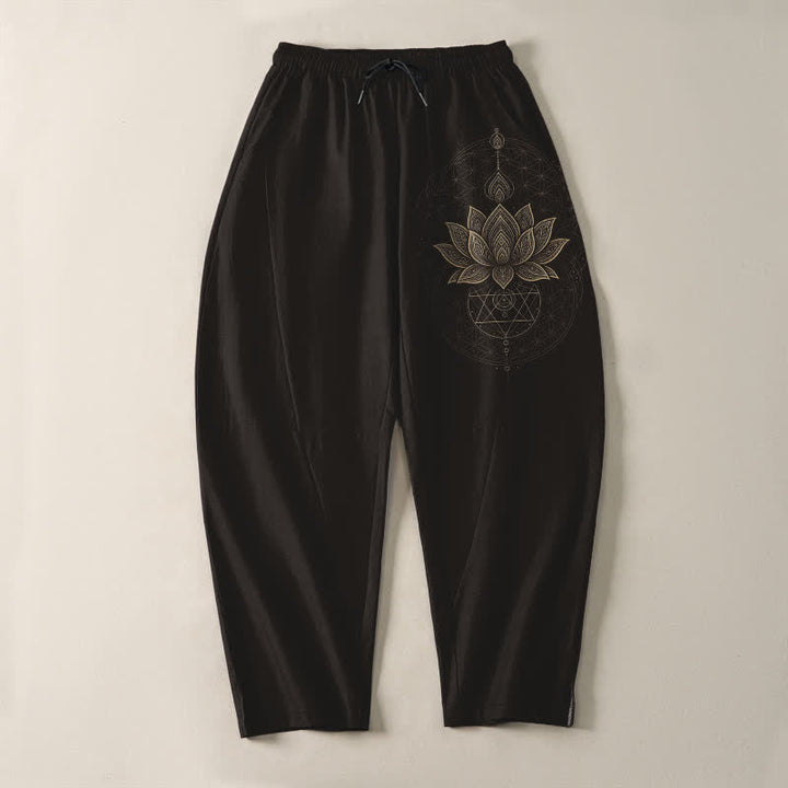 Buddha Stones Herrenhose aus reiner Baumwolle mit Lotus-Mandala-Muster, Kordelzug und Taschen - image 2