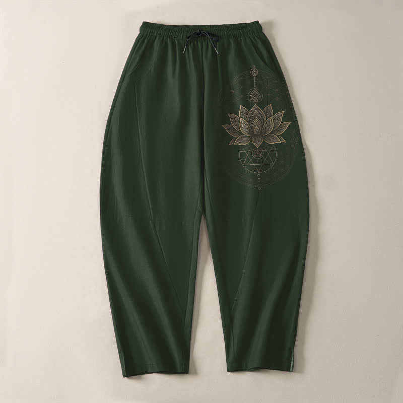 Buddha Stones Herrenhose aus reiner Baumwolle mit Lotus-Mandala-Muster, Kordelzug und Taschen - image 9