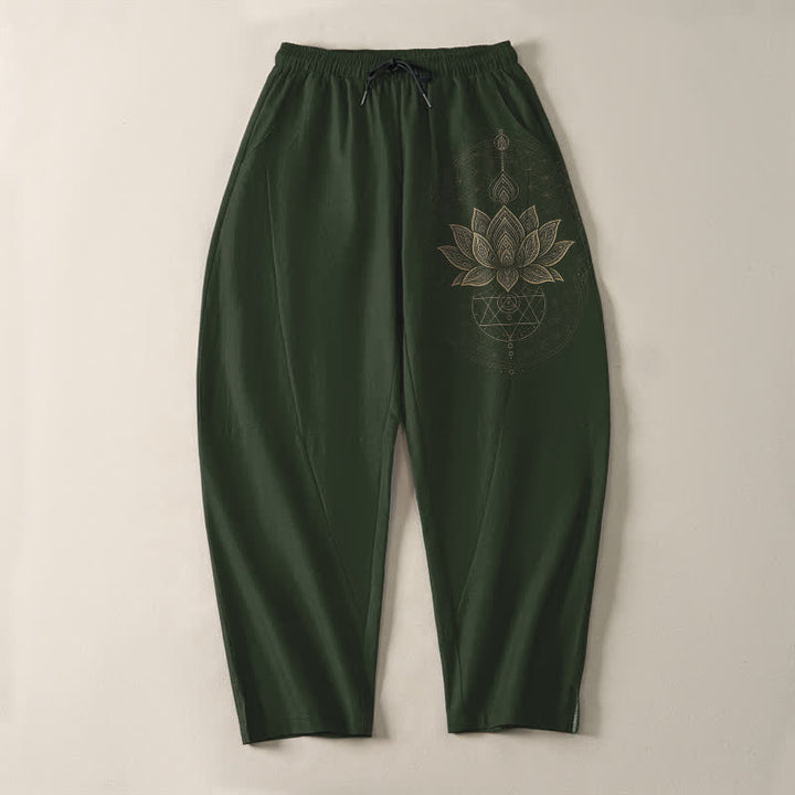 Buddha Stones Herrenhose aus reiner Baumwolle mit Lotus-Mandala-Muster, Kordelzug und Taschen - image 9