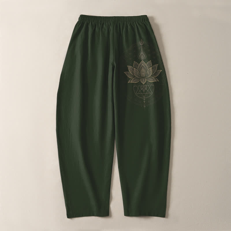 Buddha Stones Herrenhose aus reiner Baumwolle mit Lotus-Mandala-Muster, Kordelzug und Taschen - image 10