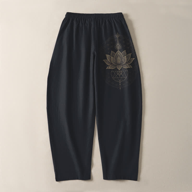 Buddha Stones Herrenhose aus reiner Baumwolle mit Lotus-Mandala-Muster, Kordelzug und Taschen - image 14