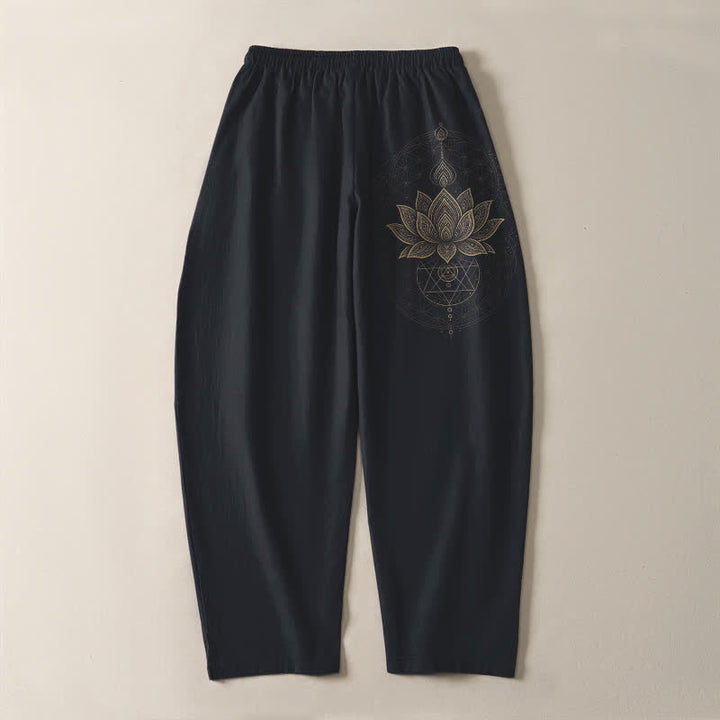 Buddha Stones Herrenhose aus reiner Baumwolle mit Lotus-Mandala-Muster, Kordelzug und Taschen - image 14