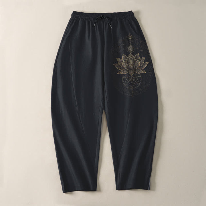 Buddha Stones Herrenhose aus reiner Baumwolle mit Lotus-Mandala-Muster, Kordelzug und Taschen - image 13