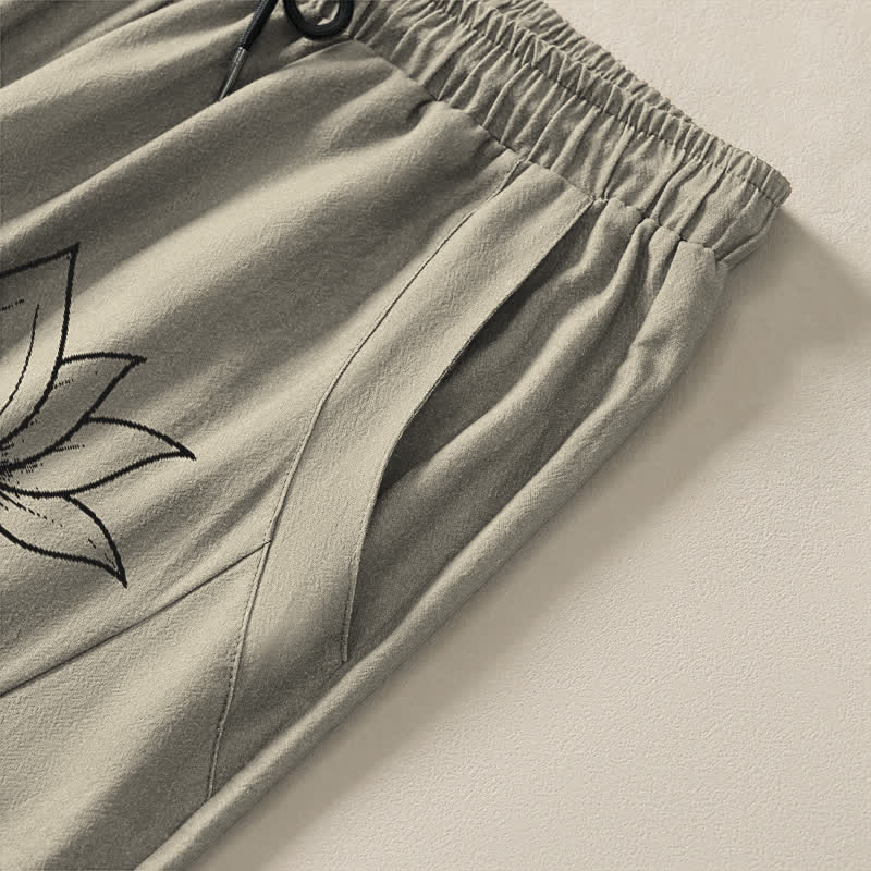 Buddha Stones Herrenhose aus reiner Baumwolle mit Lotus-Om-Muster, Kordelzug, schmal zulaufendem Schnitt und Taschen - image 4
