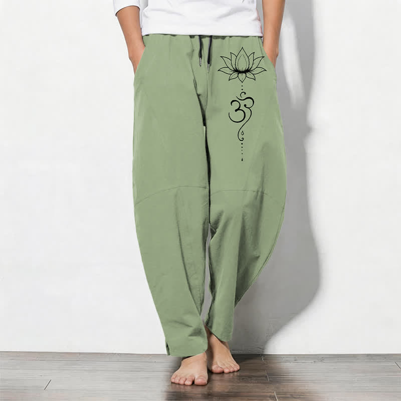 Buddha Stones Herrenhose aus reiner Baumwolle mit Lotus-Om-Muster, Kordelzug, schmal zulaufendem Schnitt und Taschen - Hellgrün - US/ UK/AU50, EU60 (5XL) - image 7