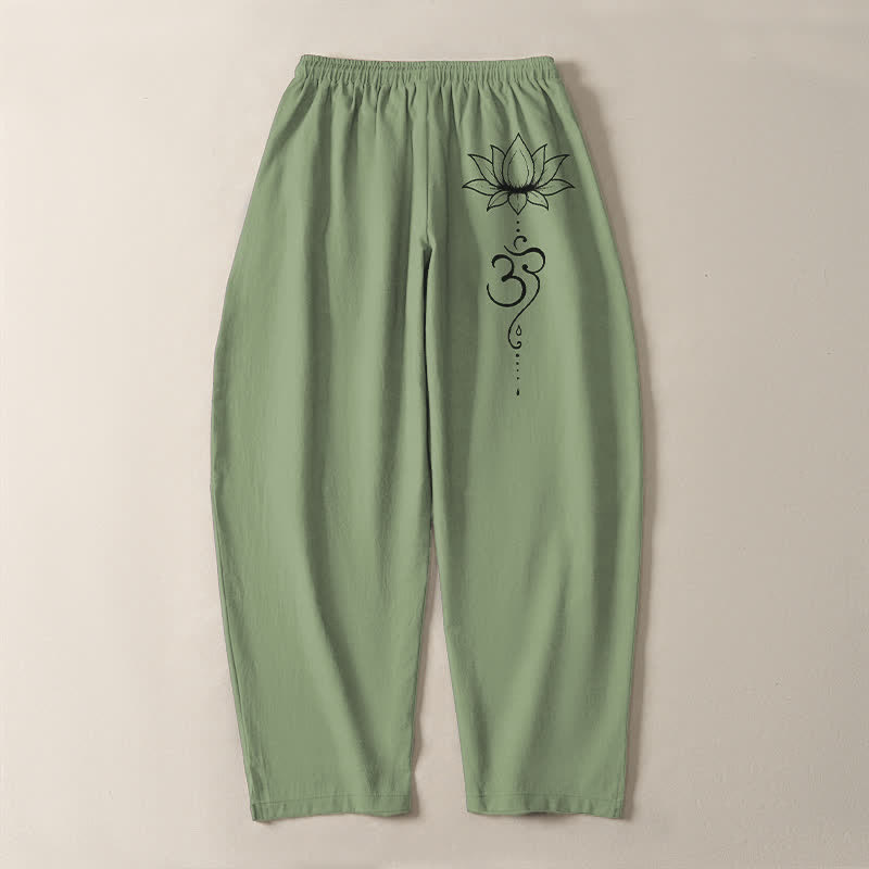 Buddha Stones Herrenhose aus reiner Baumwolle mit Lotus-Om-Muster, Kordelzug, schmal zulaufendem Schnitt und Taschen - image 10
