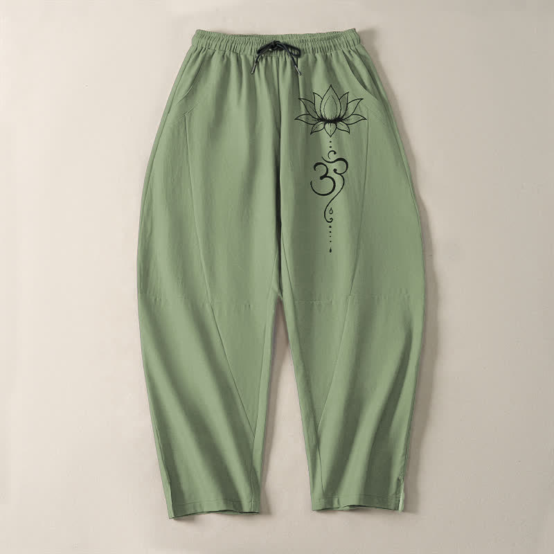 Buddha Stones Herrenhose aus reiner Baumwolle mit Lotus-Om-Muster, Kordelzug, schmal zulaufendem Schnitt und Taschen - image 9