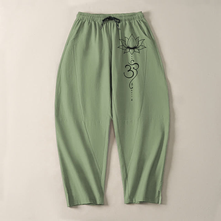 Buddha Stones Herrenhose aus reiner Baumwolle mit Lotus-Om-Muster, Kordelzug, schmal zulaufendem Schnitt und Taschen - image 9