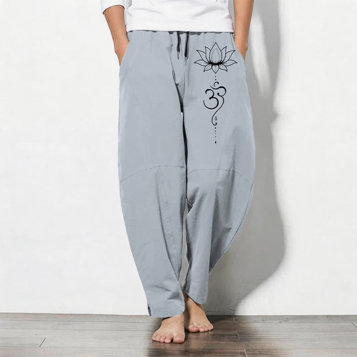 Buddha Stones Herrenhose aus reiner Baumwolle mit Lotus-Om-Muster, Kordelzug, schmal zulaufendem Schnitt und Taschen - Hellstahlblau - US/ UK/AU50, EU60 (5XL) - image 11