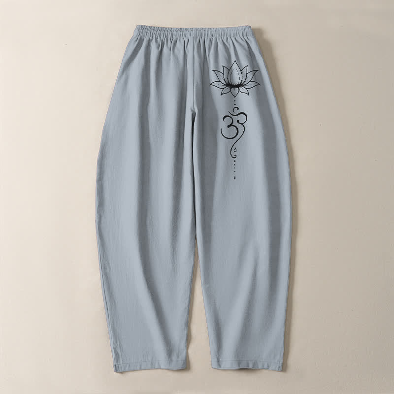 Buddha Stones Herrenhose aus reiner Baumwolle mit Lotus-Om-Muster, Kordelzug, schmal zulaufendem Schnitt und Taschen - image 14