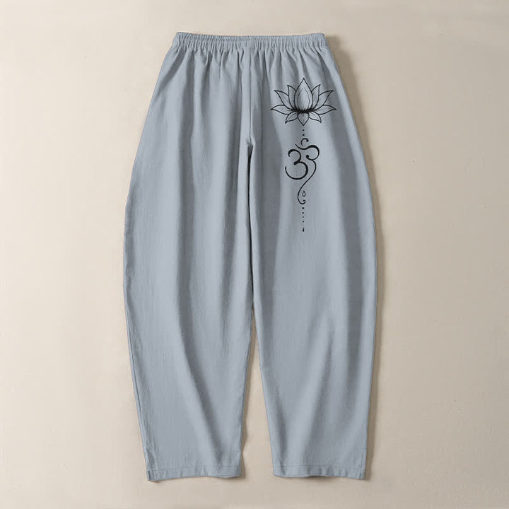 Buddha Stones Herrenhose aus reiner Baumwolle mit Lotus-Om-Muster, Kordelzug, schmal zulaufendem Schnitt und Taschen - image 14