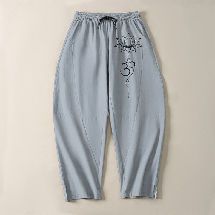 Buddha Stones Herrenhose aus reiner Baumwolle mit Lotus-Om-Muster, Kordelzug, schmal zulaufendem Schnitt und Taschen - image 13
