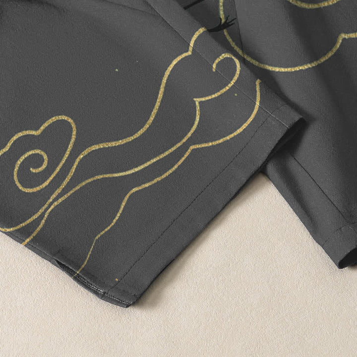 Buddha Stones Weiße Herrenhose aus reiner Baumwolle mit Kranich- und Wolkenmuster, Kordelzug, schmal zulaufendem Bein und Taschen - image 5