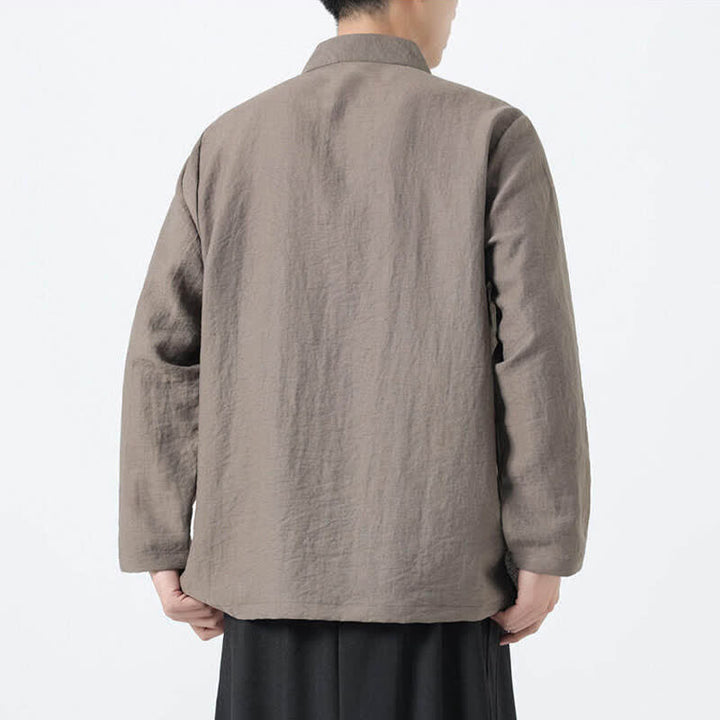 Buddha Stones Herren-Langarmhemden im Vintage-Stil mit Stehkragen, Froschknöpfen und Bambusstickerei im Spring Tang Style. - image 13