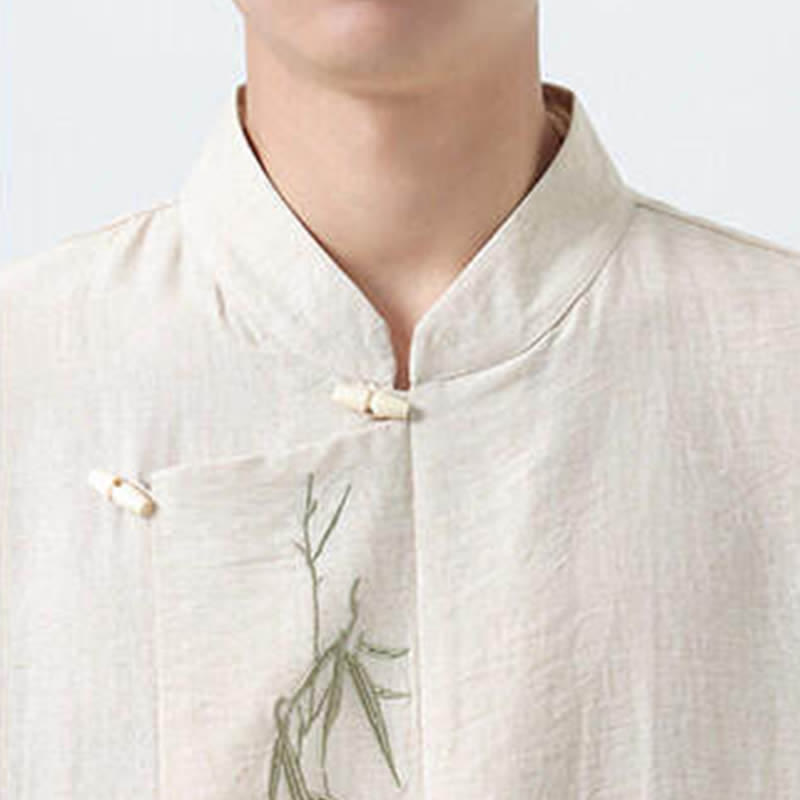 Buddha Stones Herren-Langarmhemden im Vintage-Stil mit Stehkragen, Froschknöpfen und Bambusstickerei im Spring Tang Style. - image 24