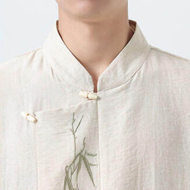 Buddha Stones Herren-Langarmhemden im Vintage-Stil mit Stehkragen, Froschknöpfen und Bambusstickerei im Spring Tang Style. - image 24