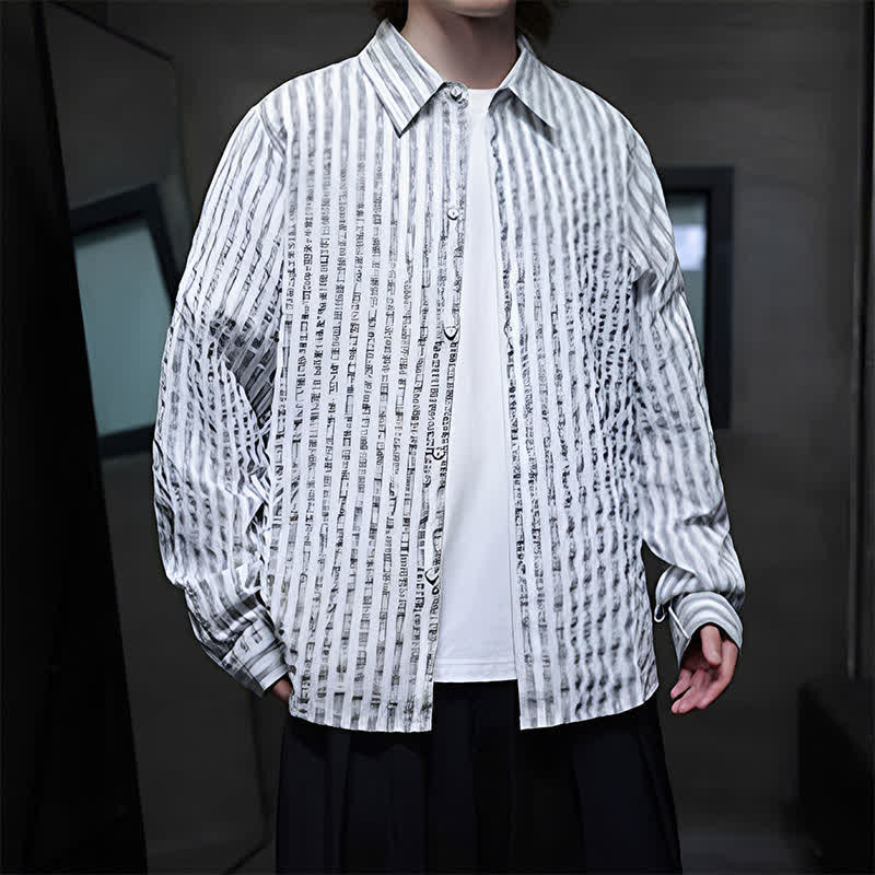 Buddha Stones Lässiges, minimalistisches Herren-Langarmhemd mit Knopfleiste und Streifenmuster für den Herbst - image 11