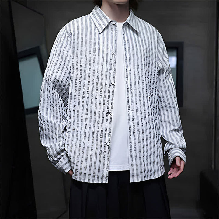 Buddha Stones Lässiges, minimalistisches Herren-Langarmhemd mit Knopfleiste und Streifenmuster für den Herbst - image 11