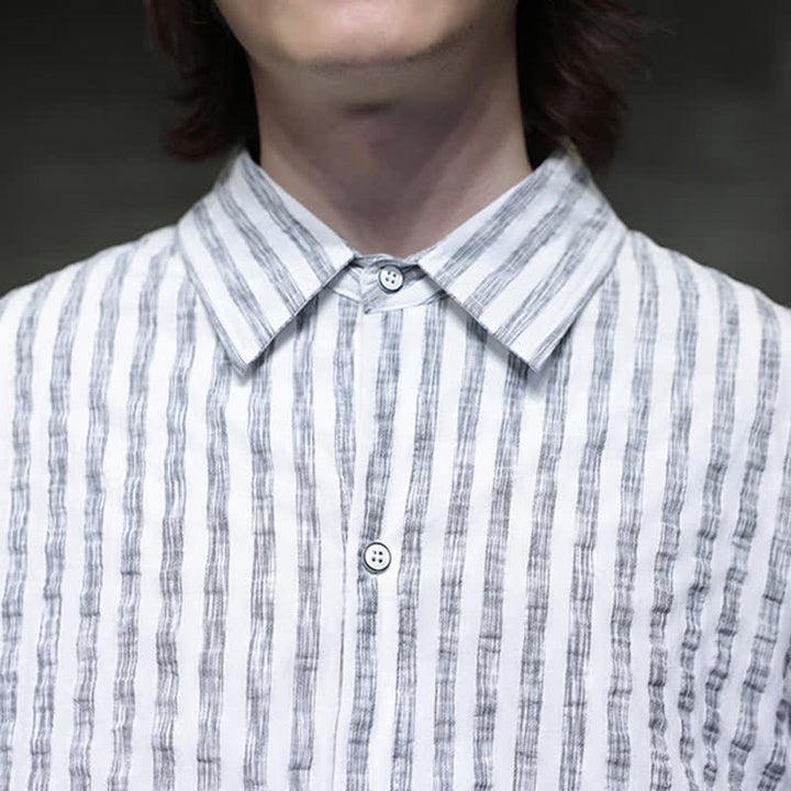 Buddha Stones Lässiges, minimalistisches Herren-Langarmhemd mit Knopfleiste und Streifenmuster für den Herbst - image 19