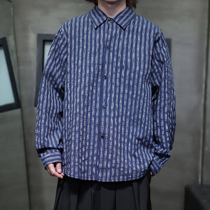 Buddha Stones Lässiges, minimalistisches Herren-Langarmhemd mit Knopfleiste und Streifenmuster für den Herbst - image 5