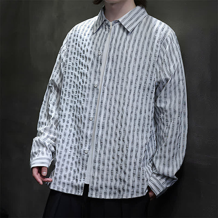 Buddha Stones Lässiges, minimalistisches Herren-Langarmhemd mit Knopfleiste und Streifenmuster für den Herbst - image 16