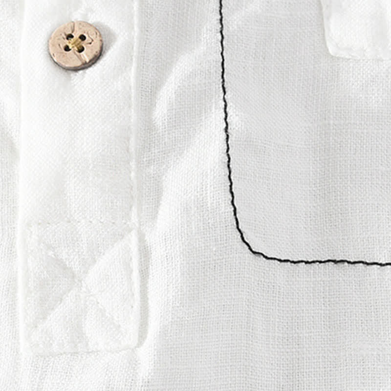Buddha Stones Lässiges Sommerhemd im Tang-Stil mit Stehkragen, Kurzarm, aus Leinen, mit aufgesetzter Tasche und aufgesetzter Tasche. - image 17