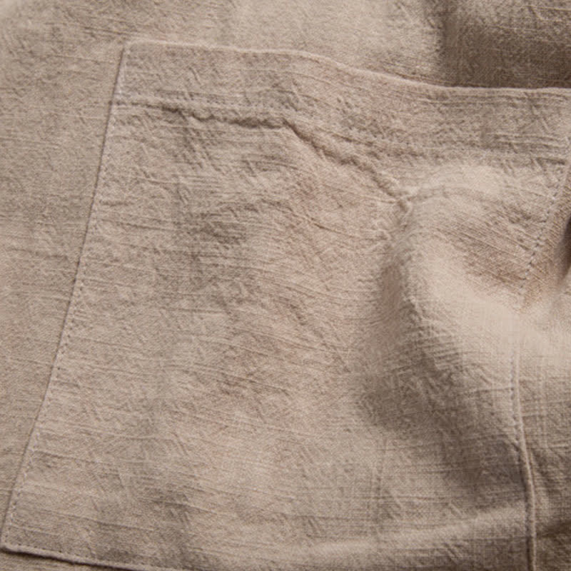 Buddha Stones Lässiger Kimono im Tang-Stil aus einfarbigem Ramie mit Kordelzug und Tasche für Herren. - image 4