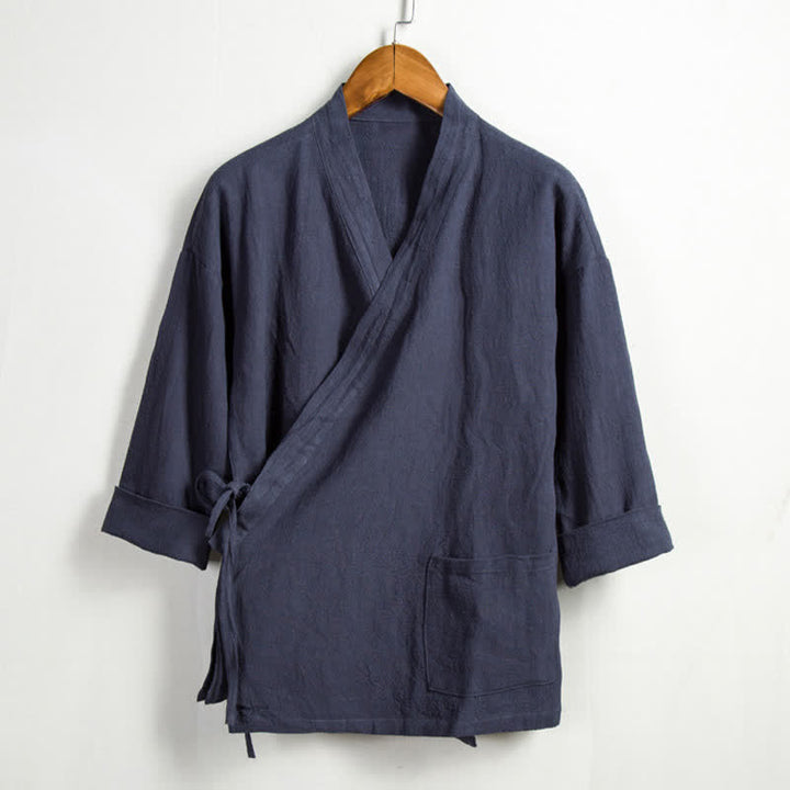Buddha Stones Lässiger Kimono im Tang-Stil aus einfarbigem Ramie mit Kordelzug und Tasche für Herren. - Schiefergrau - US/ UK/AU44, EU54 (4XL) - image 14