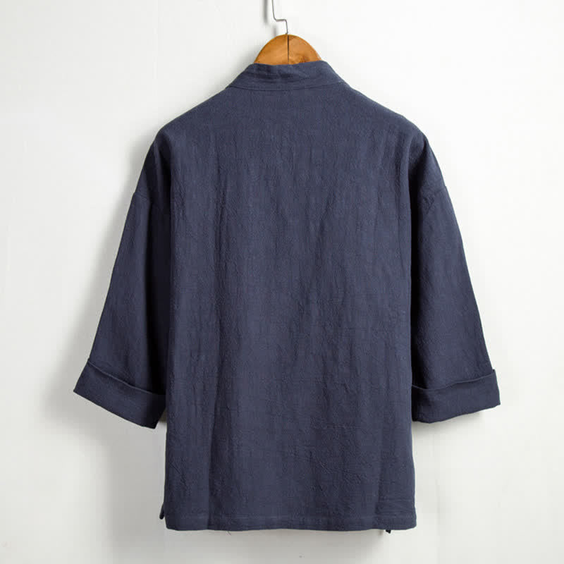 Buddha Stones Lässiger Kimono im Tang-Stil aus einfarbigem Ramie mit Kordelzug und Tasche für Herren. - image 15