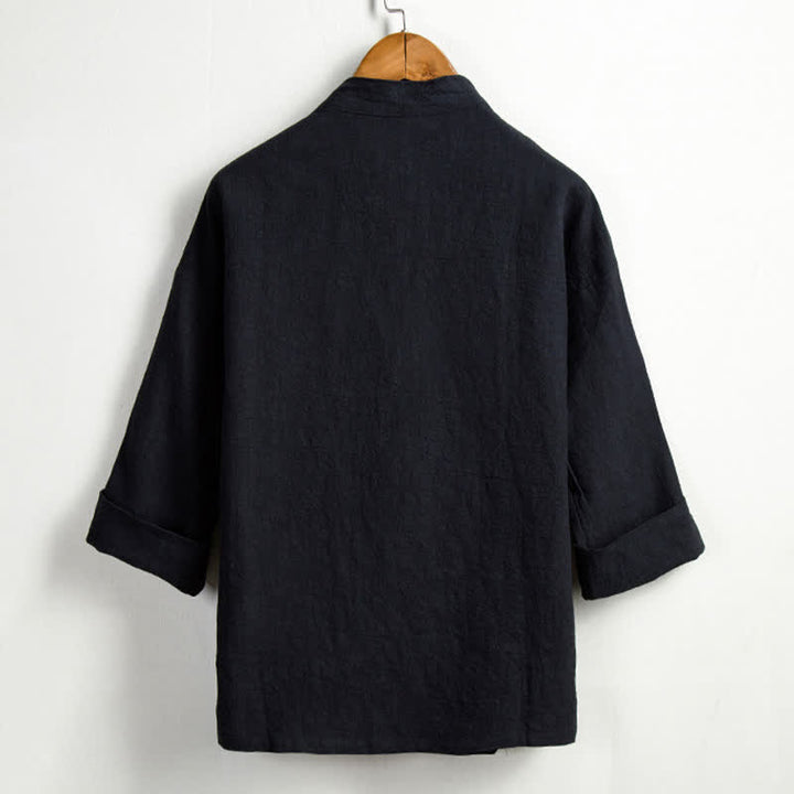 Buddha Stones Lässiger Kimono im Tang-Stil aus einfarbigem Ramie mit Kordelzug und Tasche für Herren. - image 11