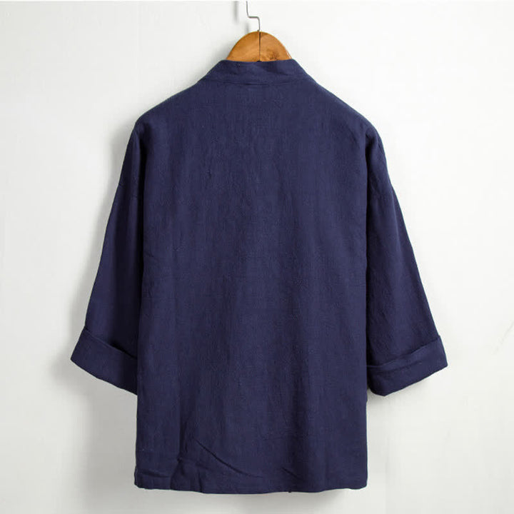 Buddha Stones Lässiger Kimono im Tang-Stil aus einfarbigem Ramie mit Kordelzug und Tasche für Herren. - image 13