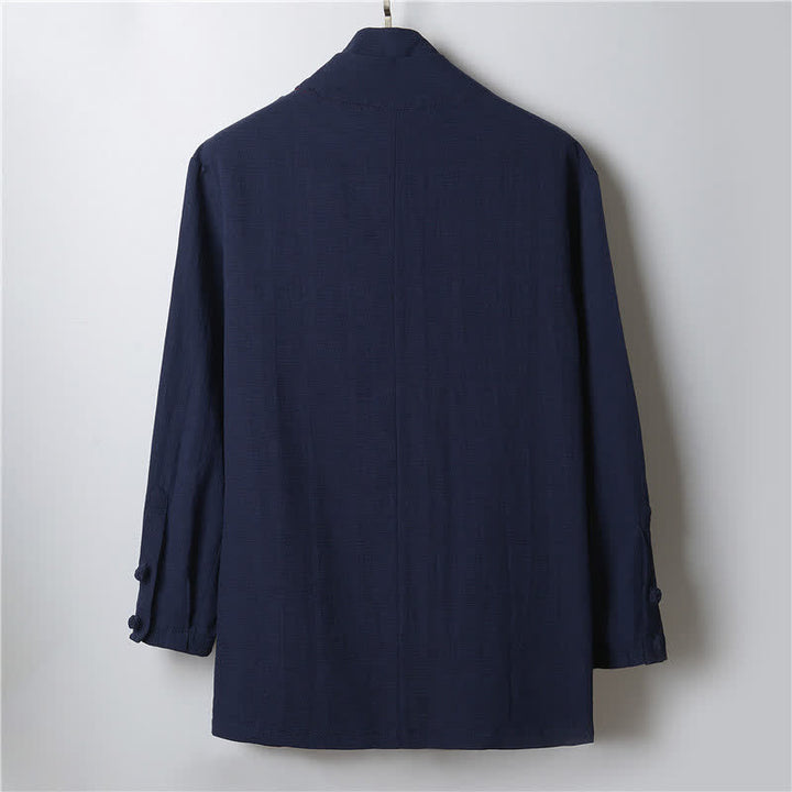 Buddha Stones Lässiger, minimalistischer Kimono für Herren aus Ramie mit einfarbigem Revers im Frühlingsstil - image 11