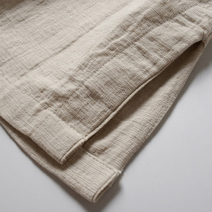 Buddha Stones Lässiger, minimalistischer Kimono für Herren aus Ramie mit einfarbigem Revers im Frühlingsstil - image 6