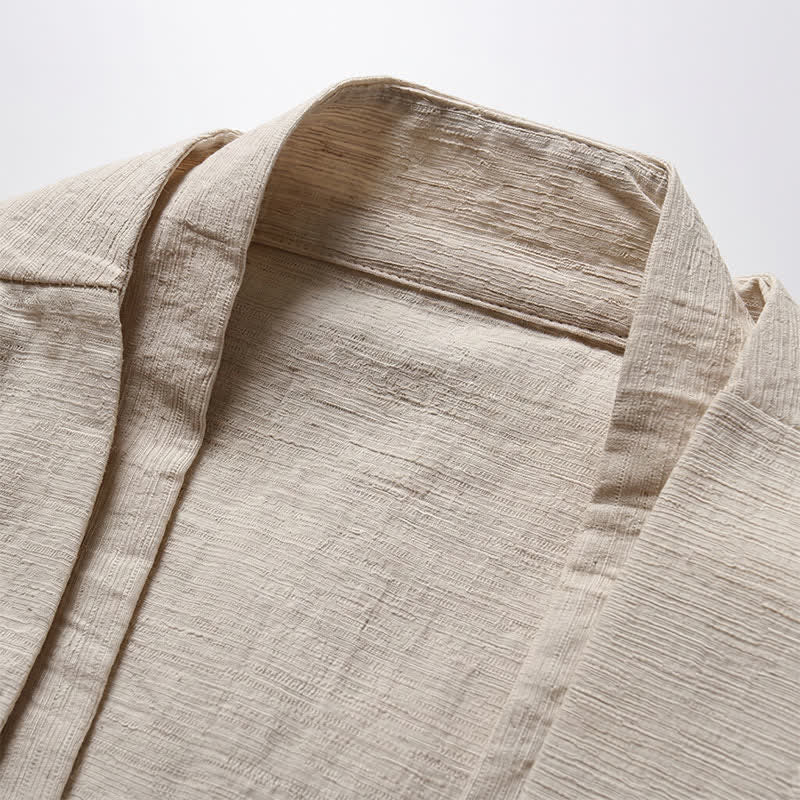 Buddha Stones Lässiger, minimalistischer Kimono für Herren aus Ramie mit einfarbigem Revers im Frühlingsstil - image 2