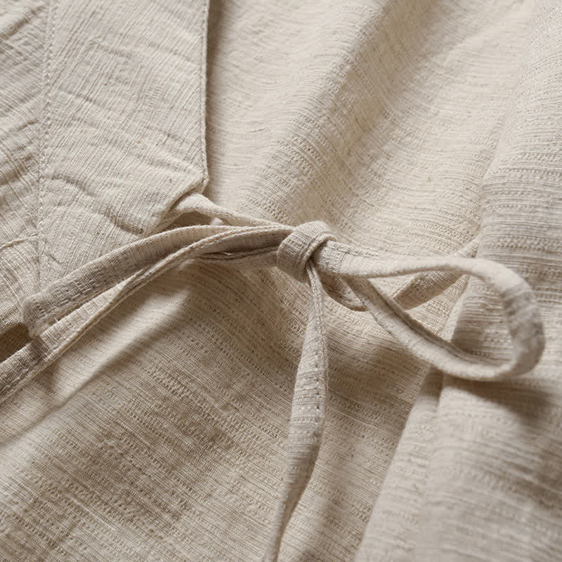 Buddha Stones Lässiger, minimalistischer Kimono für Herren aus Ramie mit einfarbigem Revers im Frühlingsstil - image 4