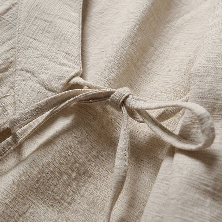 Buddha Stones Lässiger, minimalistischer Kimono für Herren aus Ramie mit einfarbigem Revers im Frühlingsstil - image 4