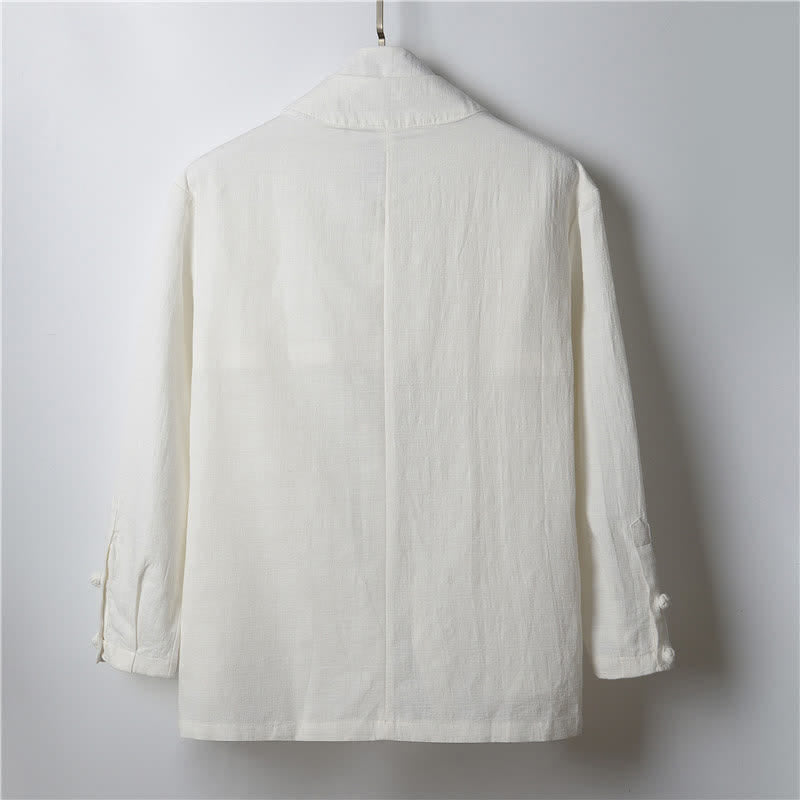 Buddha Stones Lässiger, minimalistischer Kimono für Herren aus Ramie mit einfarbigem Revers im Frühlingsstil - image 13