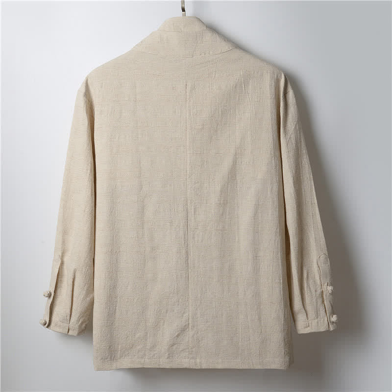 Buddha Stones Lässiger, minimalistischer Kimono für Herren aus Ramie mit einfarbigem Revers im Frühlingsstil - image 1