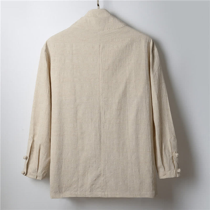 Buddha Stones Lässiger, minimalistischer Kimono für Herren aus Ramie mit einfarbigem Revers im Frühlingsstil - image 1