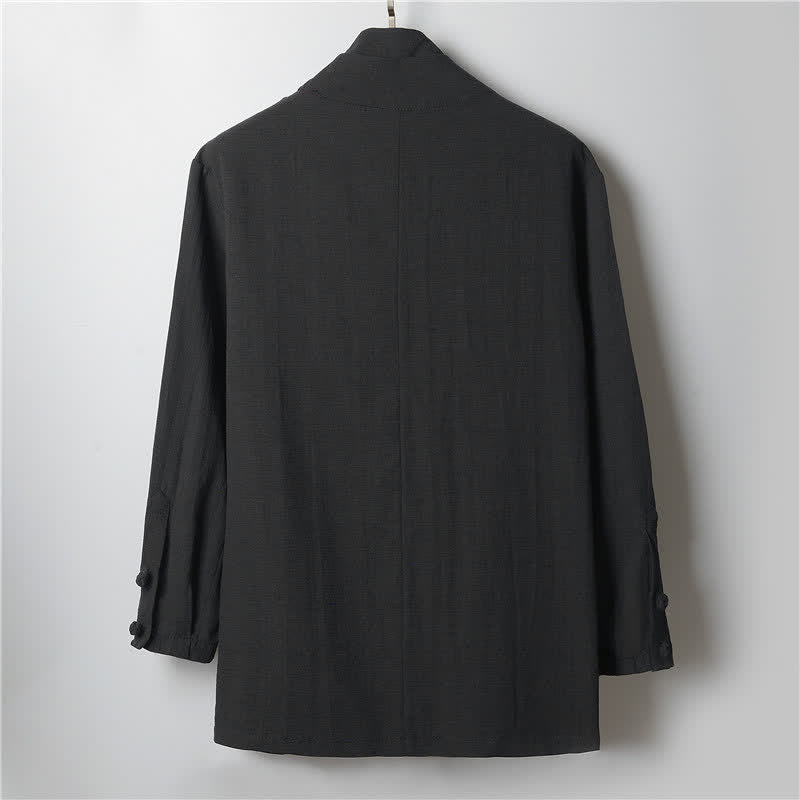 Buddha Stones Lässiger, minimalistischer Kimono für Herren aus Ramie mit einfarbigem Revers im Frühlingsstil - image 9