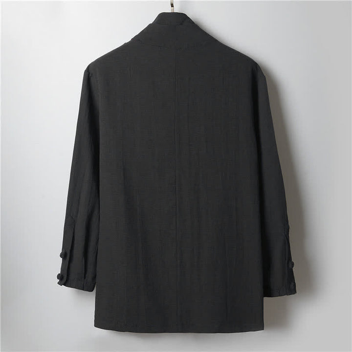 Buddha Stones Lässiger, minimalistischer Kimono für Herren aus Ramie mit einfarbigem Revers im Frühlingsstil - image 9